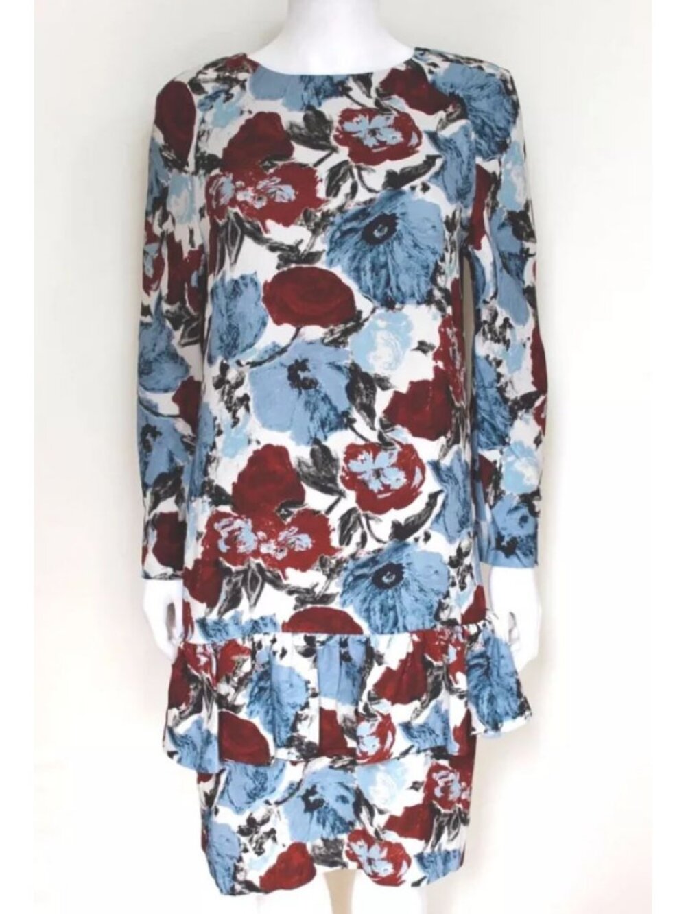 DRIES VAN NOTEN Blue Floral Frill Shift Dress - 36